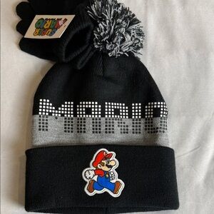 Nintendo, Mario Beanie / Toque / Hat, Black & Gray, Pom Pom, Kids, One Size